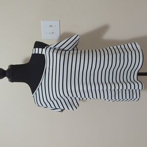 Black/white striped cold-shoulder short-sleeve Top